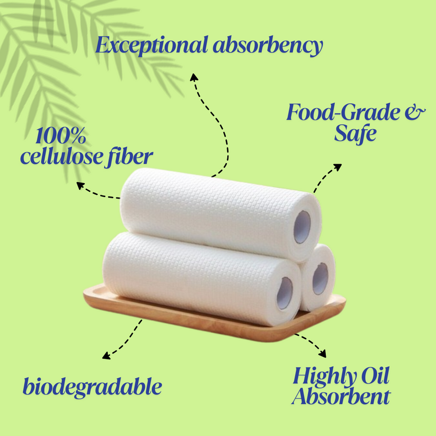 RnG Hygiene Kitchen Roll - cellulose fibre, food grade safe, biodegradable and highly oil absorbent